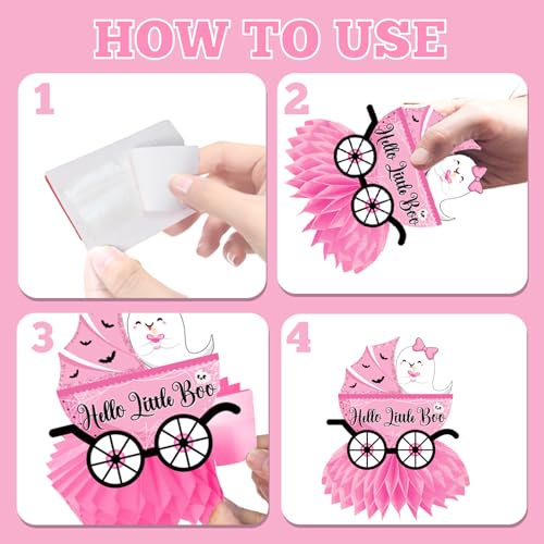 12Pcs A Little Boo Baby Shower Honeycomb Centerpieces - Pink Halloween Decorations