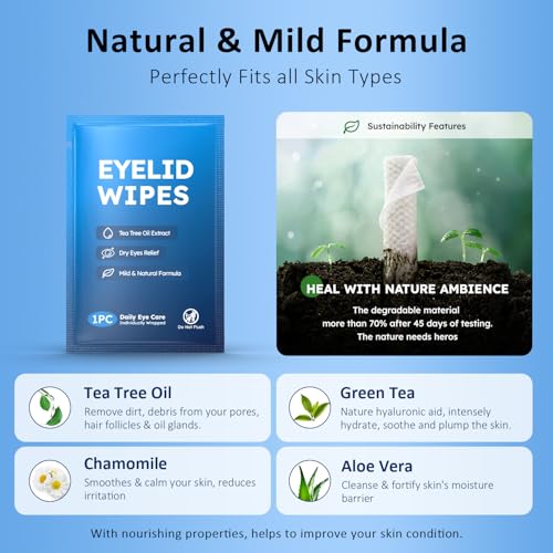 ProCIV 30PCS Tea Tree Eyelid Wipes for Dry Eyes & Blepharitis – Soothe & Clean