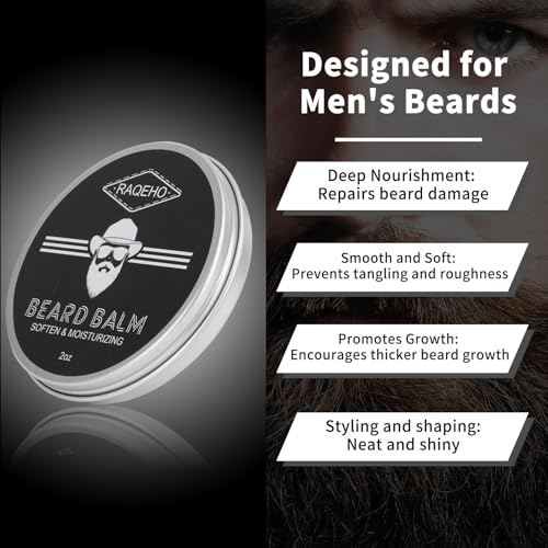RAQEHO 2oz Beard Balm for Men - Mustache Wax & Styling Butter with Shea & Sandalwood (Pack of 1)