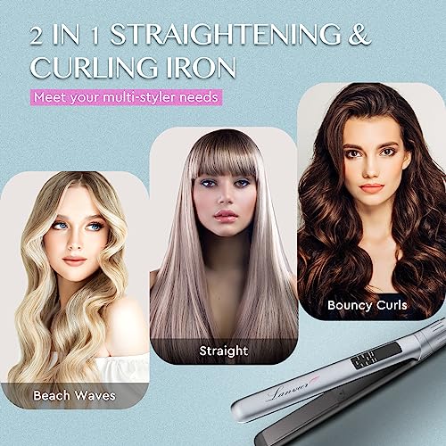 LANVIER Grey 2-in-1 Hair Straightener & Curler, Nano Silver Titanium Flat Iron