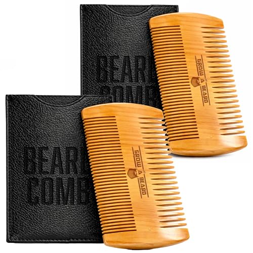 Grow Alpha Beard Wooden Beard Comb & Case - Dual Action Pear Wood Groomer