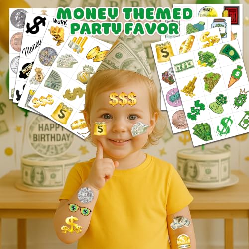 96 PCS Kids Fun Money Temporary Tattoos Set with Dollar Sign Stickers