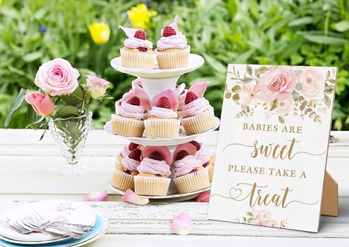 Floral Wooden Baby Shower Sign - 8x11 Inches Tabletop Decor