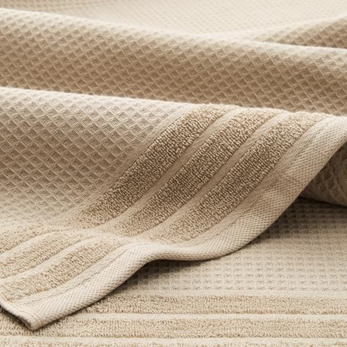 Taupe 4-Piece Cotton Waffle Woven Terry Stripe Washcloth Set, 13x13"