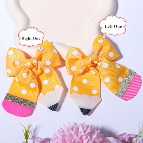 Yellow Pencil Hair Bows Clips 2-Pack for Girls Back to School Toddler Kids