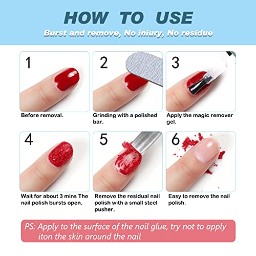 Natural Gel Nail Polish Remover Set with Nail Buffer & Cuticle Pusher