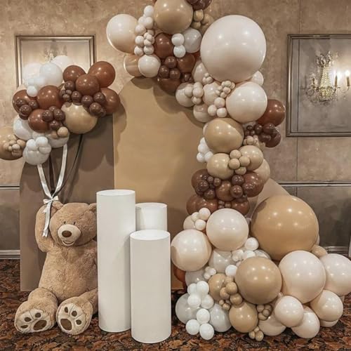12 Inch Brown and White Balloon Set - 50 Pcs Boho Latex Balloons for Parties