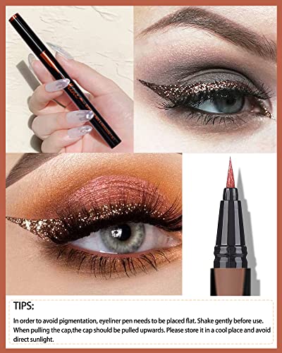 LYSdefeu Bronze Glitter Eyeliner Pen Brown Metallic Shimmer Makeup