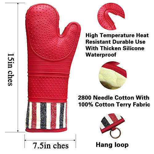 Heat Resistant Silicone Oven Mitts - Extra Long 15" for Cooking & Grilling