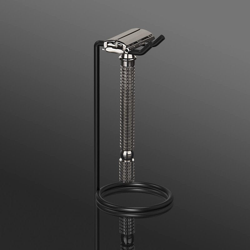 Linkidea 2 Pack Stainless Steel Safety Razor Stand, Travel Shaver Stand, Compatible with Long Handle Safety Razor, Fusion 5, ProShield, Mach 3 (Black)
