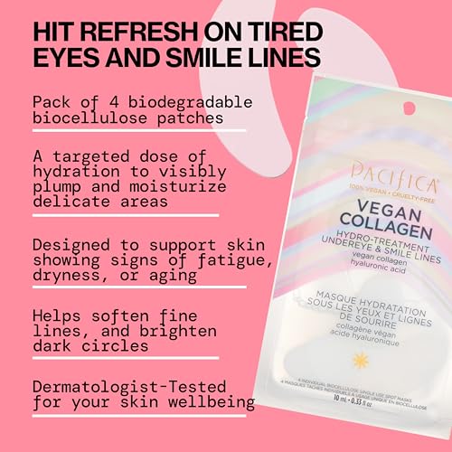 Pacifica Vegan Collagen Undereye & Smile Line Patches (2 Count) - Hydrating Hydro-Treatment for Fine Lines & Wrinkles