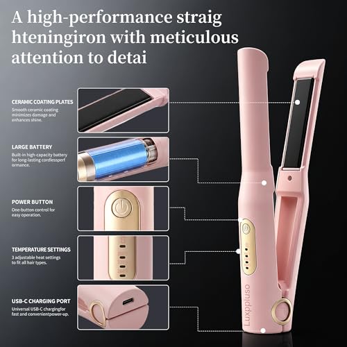 Cordless 2-in-1 Hair Straightener and Curling Iron - Portable USB-C Rechargeable Styler