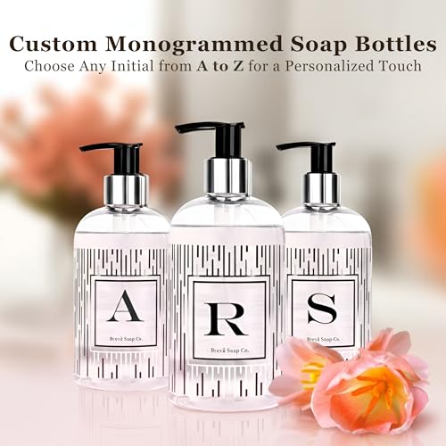 Brevä Soap Co. Monogrammed Luxury Liquid Hand Soap - D | Citrus Bloom Scent | 12 oz Personalized Hand Wash