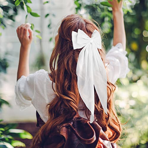 Big Bow Barrettes with Long Tail Ribbon – Satin Hair Clips for Women