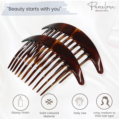 Parcelona Large Tortoise Shell Hair Combs - Set of 2, 5"
