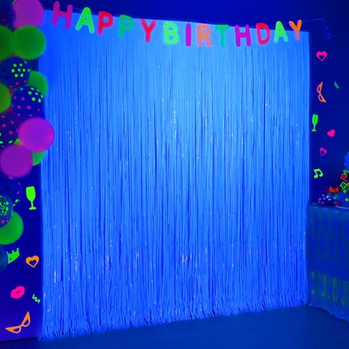 Glow in the Dark Fluorescent Blue Fringe Curtains - 2 Pack