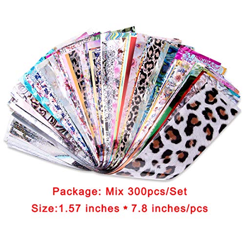 Duufin Metal Nail Foils Transfer Stickers 300 Sheets Laser Flower Designs
