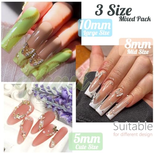 3D Butterfly Nail Charms Set - 58pcs Gold & Silver Rhinestones