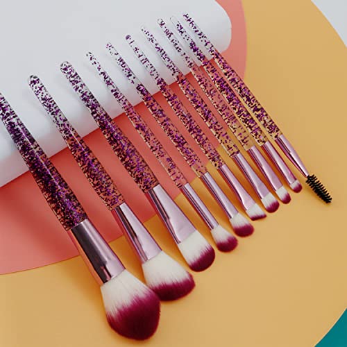 ANROLA 10-Piece Glitter Handle Makeup Brush Set with Cosmetic Bag - Professional Face & Eye Brushes