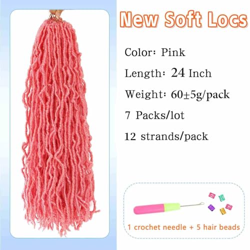 Cohariss Pink Soft Locs 24 Inch Crochet Hair - 7 Packs