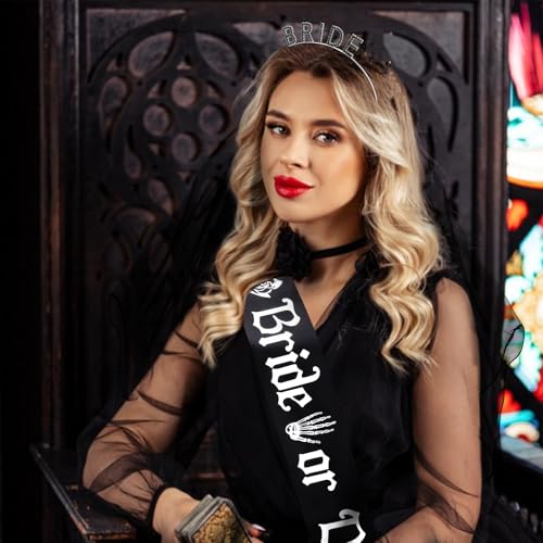 KICOSY Bride or Die Bachelorette Party Set - Black Bride Headband Sash & Veil - Variation: bride 3