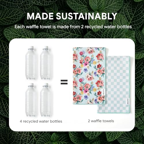 RECYCO Waffle Kitchen Towels - Set of 2 Quick-Dry Microfiber