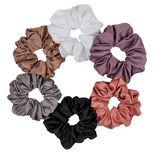Le Trésor 6 Pack Satin Silk Scrunchies - No Damage Hair Ties