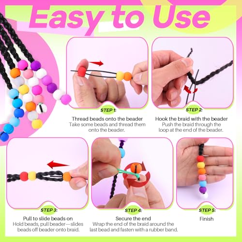 TINKRSTUFF 160Pcs Soft Silicone Hair Beads Kit for Braids with Beader Tool