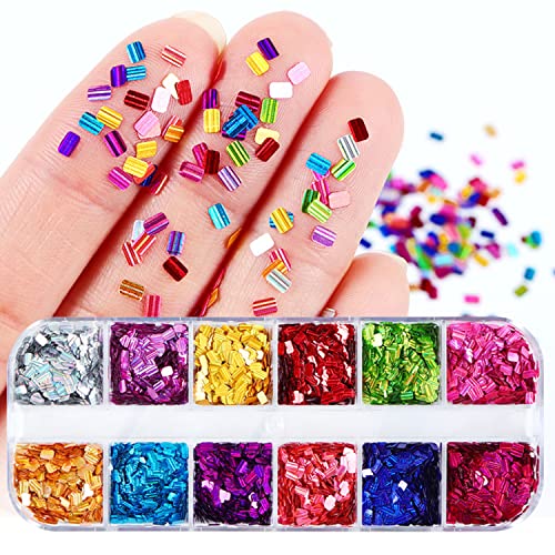 Square Glitter Nail Art Sequins 12 Colors Holographic Flakes for Manicure DIY