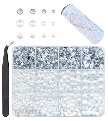 Qiipii Pure White Series Flatback Pearls & Rhinestones Craft Kit for Nails & DIY Projects