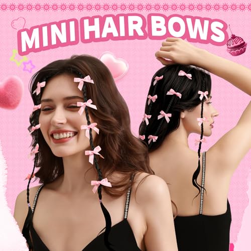 YGDZ Pink Mini Bow Hair Clips - 20PCS Satin Ribbon Barrettes