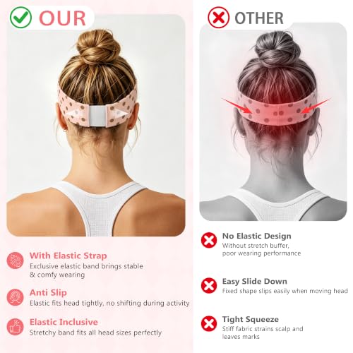 Ztomine Women's Polka Dot Wide Elastic Headbands - 8 Pack Non-Slip Yoga & Workout Hair Bands in Red, White, Black, Nude & Brown