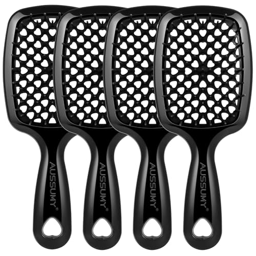 Aussumy 4 Pack Vented Detangling Hair Brush Set - Black Hairbrushes for Wet, Dry, Curly & Damaged Hair