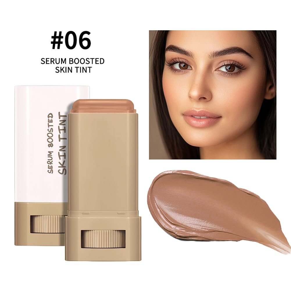 Foundation Stick Beauty Balm Serum Boosted Skin Tint, Solid Tinted Moisturizing Serum Contour Stick Foundation Face for Women, Hydrates, Buildable Medium-to-Full,Natural Finish Makeup (#06)