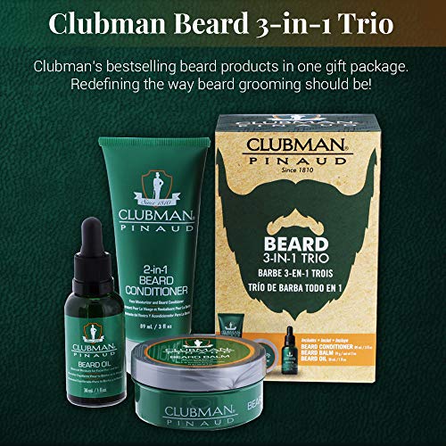 Clubman Pinaud Beard 3-in-1 Kit – Starter Beard Grooming Set with Conditioner, Oil & Balm