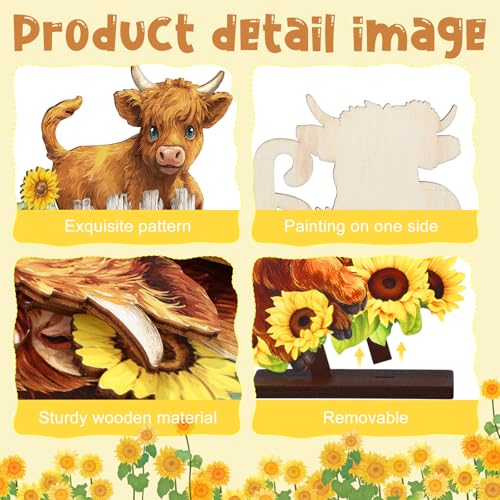Highland Cow Wooden Table Decorations - 5 Pcs Rustic Signs