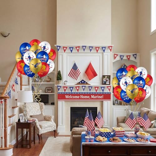 Skylety 24 Pcs Patriotic Marine Party Balloons - Blue, White, Gold & Red