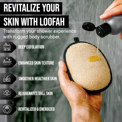 SERRENTO Men's Natural Luffa Body Scrubber - 2PCS Exfoliating Shower Sponge