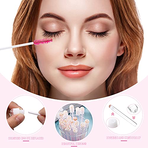 Patelai 80 Pcs Pink Gold Disposable Mascara Wands & Tubes Kit