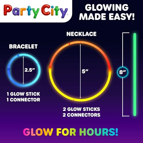 Party City 50 Glow Sticks Bulk Pack – 8” Neon Glow Party Supplies
