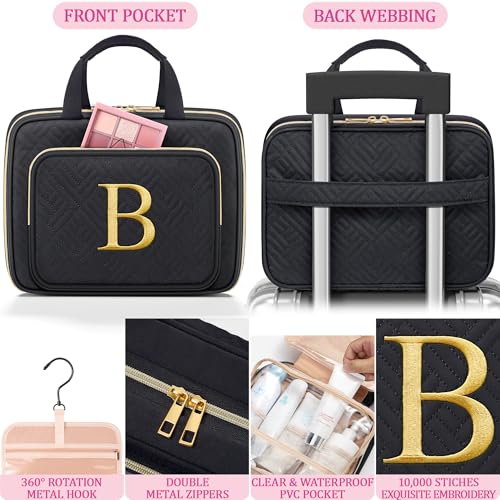 Personalized Initial Toiletry Bag Set - Makeup Organizer with 4 Compartments
