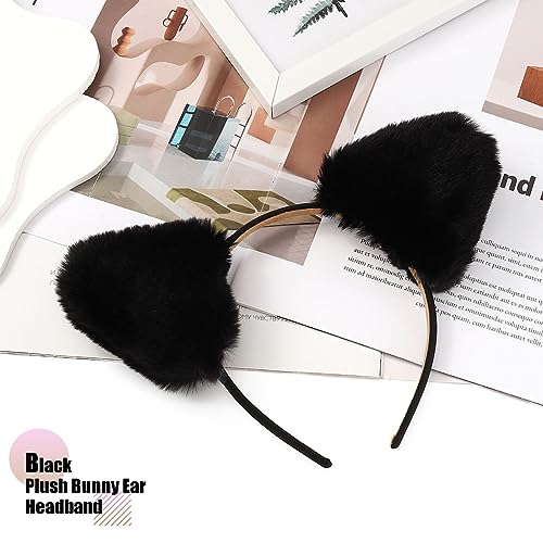 Catery Black Fuzzy Cat Ears Headband Halloween Costume Accessory for Women