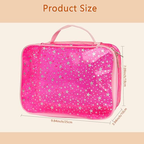 Pink Star Pattern Waterproof Makeup Bag - Travel Cosmetic Organizer, 9.84x7.09x3.94 inches