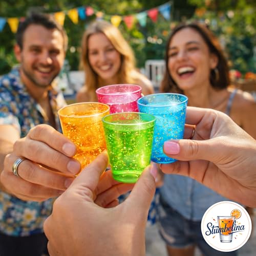 Stumbelina 100 Count Neon Sparkle 1 oz Plastic Shot Glasses