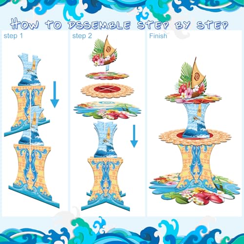 3-Tier Hawaiian Cupcake Stand for Luau Party Decorations