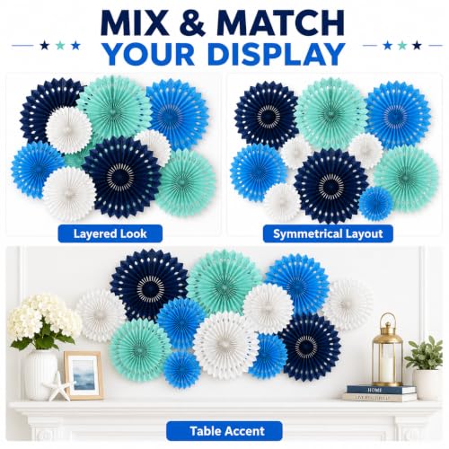Blue Ocean Themed Paper Fan Decoration Kit - 11 Count