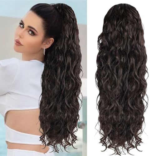 Fashion Icon Curly Wavy Ponytail Extension 26 Inch Clip-In Drawstring Black Hair