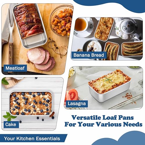 TeamFar Mini Loaf Pan Set - 3 Stainless Steel Baking Pans, 6.3 x 3.5 Inch, Dishwasher Safe