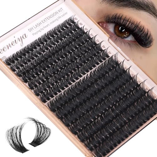 Geeneiya Volume Lash Clusters Kit DIY Lash Extension Kit D Curl Eyelash Extensions with Waterproof Lash Bond and Seal Waterproof Tweezers,10-16MM Cluster Lashes 300Pcs