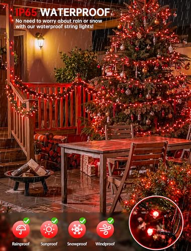 Hopolon 33FT 100 LED Red String Lights - Waterproof Fairy Lights for Indoor & Outdoor Decor